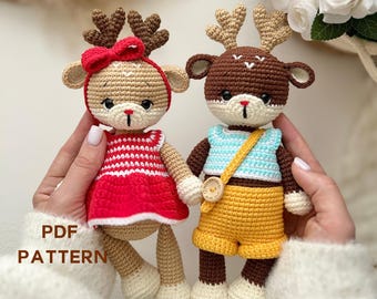 Amigurumi Deer Pattern, Crochet Reindeer Toy, Cute Deer Doll with 2 Outfit Options, Woodland Animal PDF Pattern