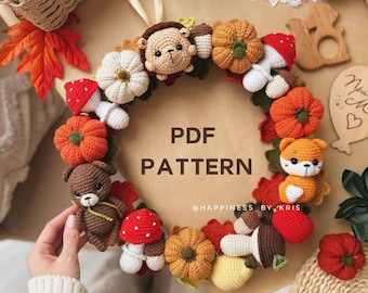 Autumn Crochet Wreath Pattern PDF | Fall Amigurumi Animals & Pumpkins | Cozy DIY Crochet Home Decor Tutorial