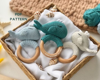 Crochet Whale rattle/teether | Baby stroller | Pattern/PDF/English/French, Newborn Toy, Plush Toy, Amigurumi