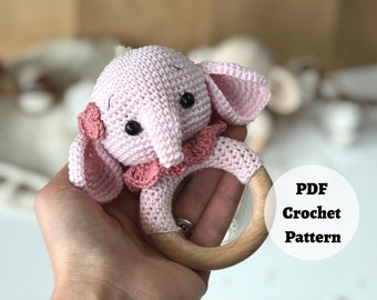 Baby teether, crochet patterns, Elephant crochet pattern, Baby birth gift, personalized gift baby, Amigurumi elephant baby toy, teething