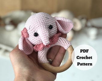 Crochet Pattern for Amigurumi Animal Toys, Crochet Amigurumi with Composite Parts, Crochet Elephant Rattle Pattern for Amigurumi Designers