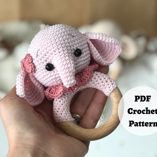 Baby teether, crochet patterns, Elephant crochet pattern, Baby birth gift, personalized gift baby, Amigurumi elephant baby toy, teething