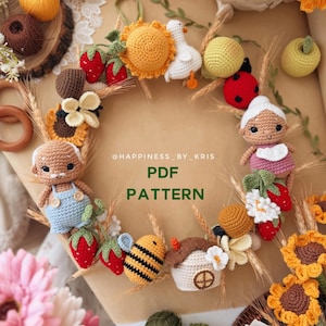Crochet Easter Wreath Pattern PDF – Amigurumi Spring Door Decor | Bunny Ears Bow, Chicks & Eggs | Easter Home Decoration | Cozy Home Decor