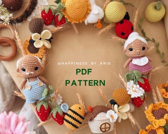 Summer Crochet Wreath Pattern PDF, Strawberry Bee Wreath, Crochet Door Wreath Pattern, Gnome Wreath, Farmhouse Decor, Video Tutorial