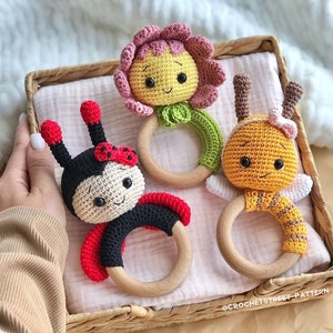 3-in-1 Crochet Rattle pattern: Amigurumi Bee, Ladybug, Daisy Flower Summer Bundle Digital PDF 1889 image 4