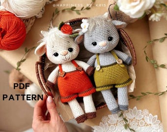 Overalls Goat Crochet Pattern, Goat Stuffed Animal Plushie, Cute Farm Animals, Gifts for Kids, Crochet Goat Pdf Pattern