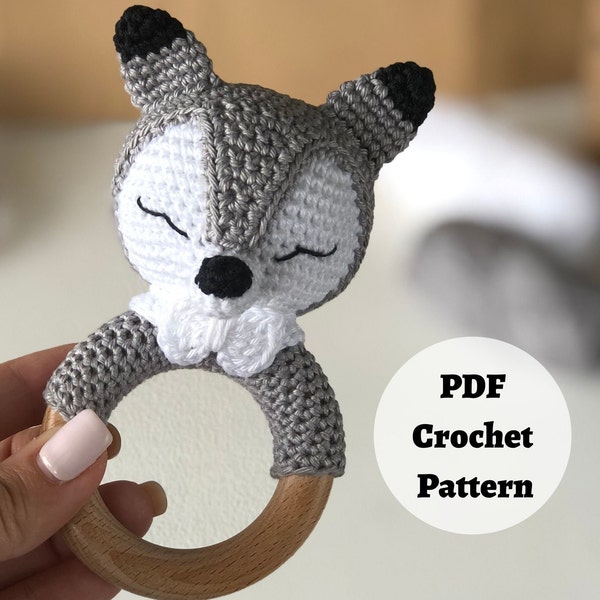 Amigurumi, motif loup au crochet, jouet pour bébé animal à faire soi-même en PDF, cadeau de douche unique