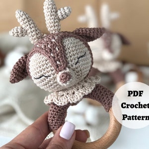 Newborn Baby Rattles, Deer Animal Rattles for Baby Personalized Gift, Infant Rattles for Custom Name Gifts DEER CROCHET PATTERN image 5