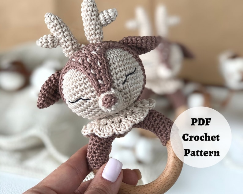 Newborn Baby Rattles, Deer Animal Rattles for Baby Personalized Gift, Infant Rattles for Custom Name Gifts DEER CROCHET PATTERN zdjęcie 5