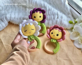 Modèle au crochet de marguerites - Amoureux des fleurs, décoration florale, baby shower, bouquet de fleurs, tutoriel hochet pour bébé - téléchargement PDF