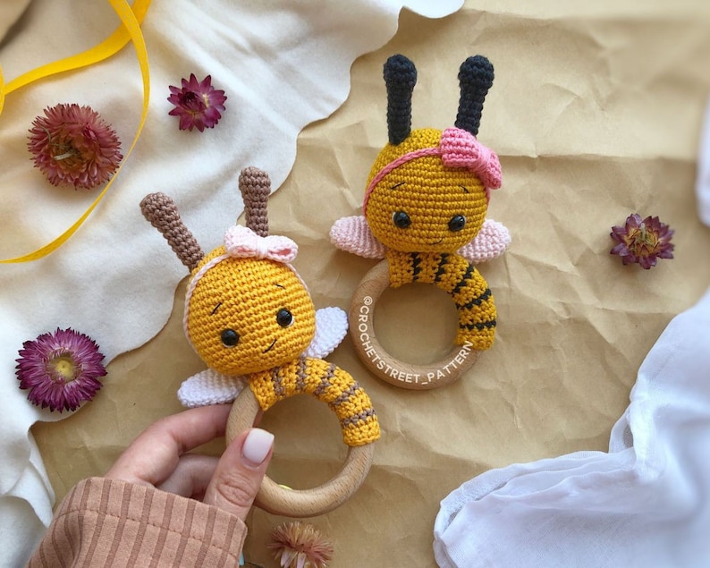 3-in-1 Crochet Rattle pattern: Amigurumi Bee, Ladybug, Daisy Flower Summer Bundle Digital PDF 1889 image 10