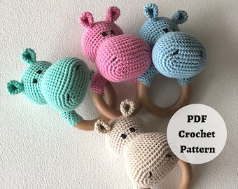 Hippo Rattle Crochet Pattern PDF | Easy Amigurumi Baby Toy | Hippo amigurumi toy | Instant Download