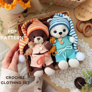 Crochet Bear Pajamas Pattern PDF – Amigurumi Doll Clothes | Bear Sleepwear Outfit | Crochet Toy Clothes Pattern | English US Terms