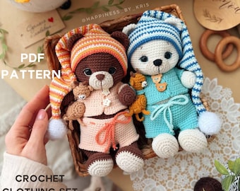 Crochet Bear Pajamas Pattern PDF – Amigurumi Doll Clothes | Bear Sleepwear Outfit | Crochet Toy Clothes Pattern | English US Terms