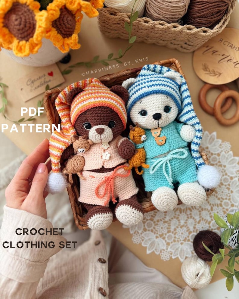 Crochet Bear Pajamas Pattern PDF – Amigurumi Doll Clothes | Bear Sleepwear Outfit | Crochet Toy Clothes Pattern | English US Terms image 1
