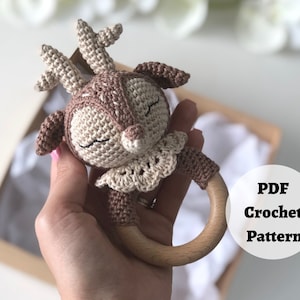 Newborn Baby Rattles, Deer Animal Rattles for Baby Personalized Gift, Infant Rattles for Custom Name Gifts DEER CROCHET PATTERN image 1