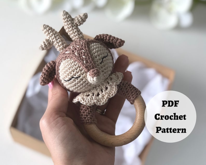 Newborn Baby Rattles, Deer Animal Rattles for Baby Personalized Gift, Infant Rattles for Custom Name Gifts DEER CROCHET PATTERN zdjęcie 1