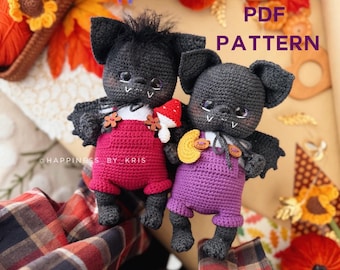 Bat Crochet Pattern PDF, Halloween Amigurumi Bat with Removable Wings and Clothes