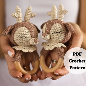 Newborn Baby Rattles, Deer Animal Rattles for Baby Personalized Gift, Infant Rattles for Custom Name Gifts (DEER CROCHET PATTERN)