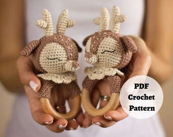 Newborn Baby Rattles, Deer Animal Rattles for Baby Personalized Gift, Infant Rattles for Custom Name Gifts (DEER CROCHET PATTERN)