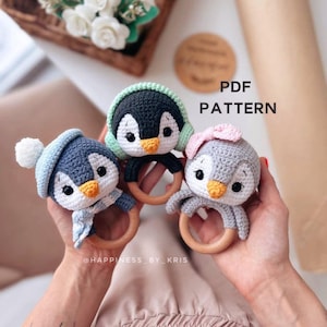 Wzór szydełkowy Grzechotki pingwiny, szydełkowane ozdoby pingwinów, wzór szydełkowy z motywem pingwinów, drobne wzory amigurumi