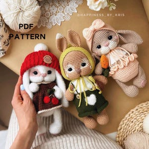 Crochet Pattern Bunnies Family, Cuddle Size Amigurumi Rabbits, 3IN1 PDF Pattern, Fluffy, Little and Sugary Bunny Toys, English pattern