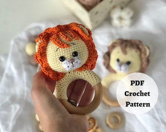 Lion Baby Rattle Crochet Pattern, Safari rattle crochet pattern, Baby rattle animals crochet pattern, Crochet animals amigurumi pattern