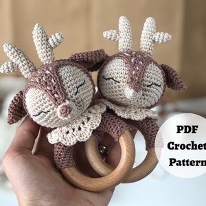 Newborn Baby Rattles, Deer Animal Rattles for Baby Personalized Gift, Infant Rattles for Custom Name Gifts DEER CROCHET PATTERN image 4