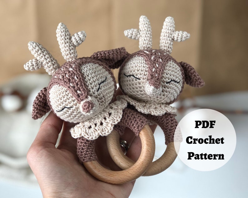 Newborn Baby Rattles, Deer Animal Rattles for Baby Personalized Gift, Infant Rattles for Custom Name Gifts DEER CROCHET PATTERN image 4