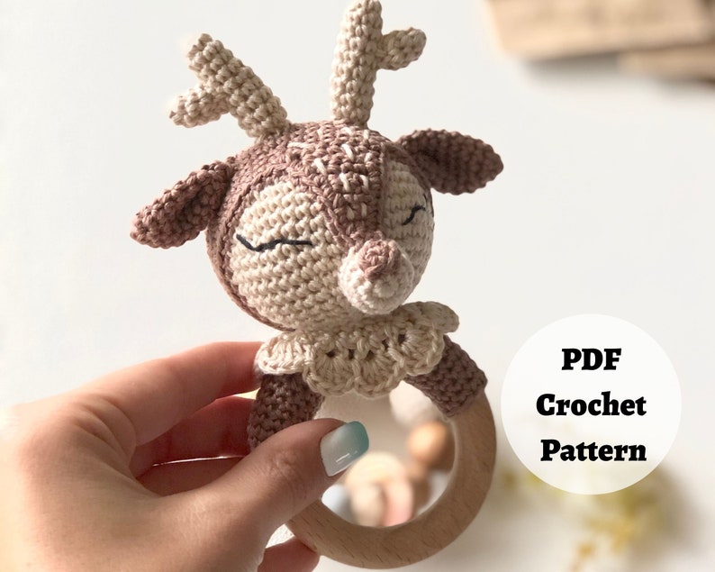 Newborn Baby Rattles, Deer Animal Rattles for Baby Personalized Gift, Infant Rattles for Custom Name Gifts DEER CROCHET PATTERN image 6