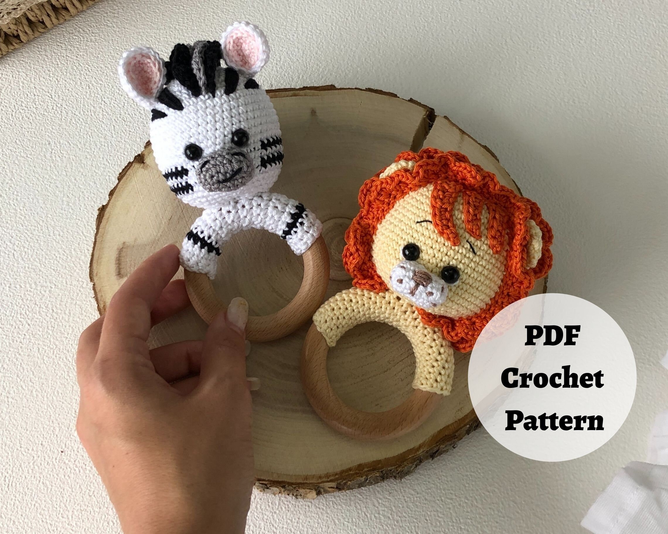 5IN1 Crochet Baby Rattle Patterns : Zebra, Lion, Giraffe, Elephant ...