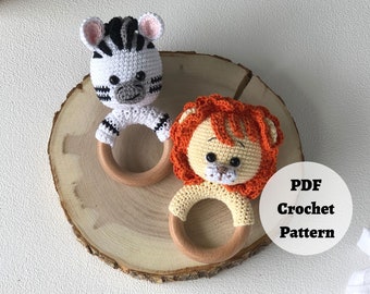 Patrón de ganchillo Amigurumi bebé, lindos juguetes de animales Descargar PDF, instrucciones sencillas en inglés para regalos de guardería hechos a mano