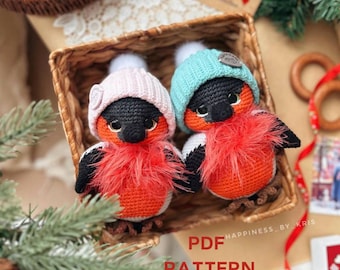Little Size Amigurumi Bird, Bird Crochet Pattern Cute, Winter Bird Amigurumi Pattern, Bullfinch Crochet Pattern, Arugurami Patterns PDF
