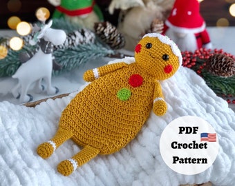 Gingerbread man Lovey CROCHET PATTERNS | Security blanket, Cookie, Gingerbread Lovey Crochet Toy, PDF Crochet Pattern