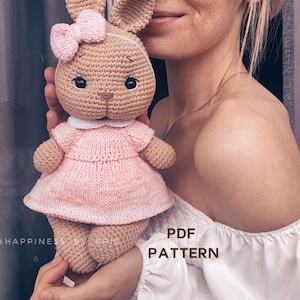 Amigurumi Bunny With Short Dress, Crochet Rabbit Pattern Dress, Crochet Stuffed Animals With Clothes, Crochet Rabbit Toy pattern PDF