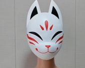 Kitsune Mask,White Full Face Fox Mask,Japanese fox mask,Hand Made Painted Resin Mask