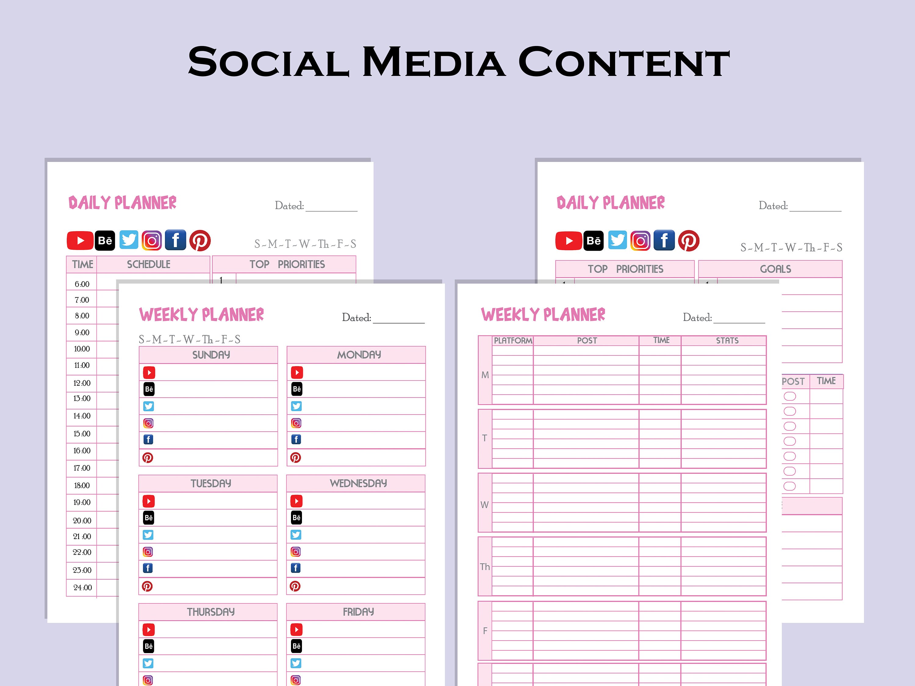 Printable Social Media Planner, Facebook Tracker, Instagram Planner ...