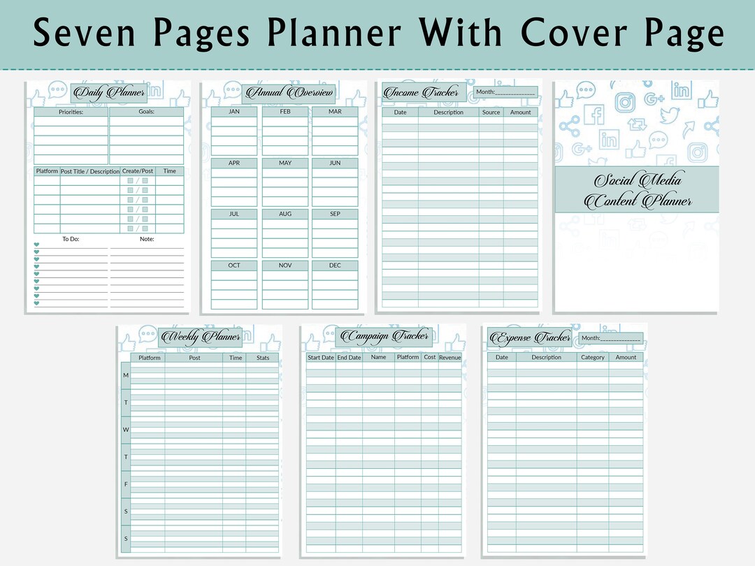 Printable Social Media Planner, Facebook Tracker, Instagram Planner ...