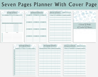Printable Social media planner, Facebook tracker, Instagram planner followers, Social Media Digital Planner, Content Digital Planner