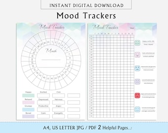 Ausdruckbarer Mood Tracker, Monatsübersicht, Bullet Journal, Mood Planner, A4, US Letter PDF