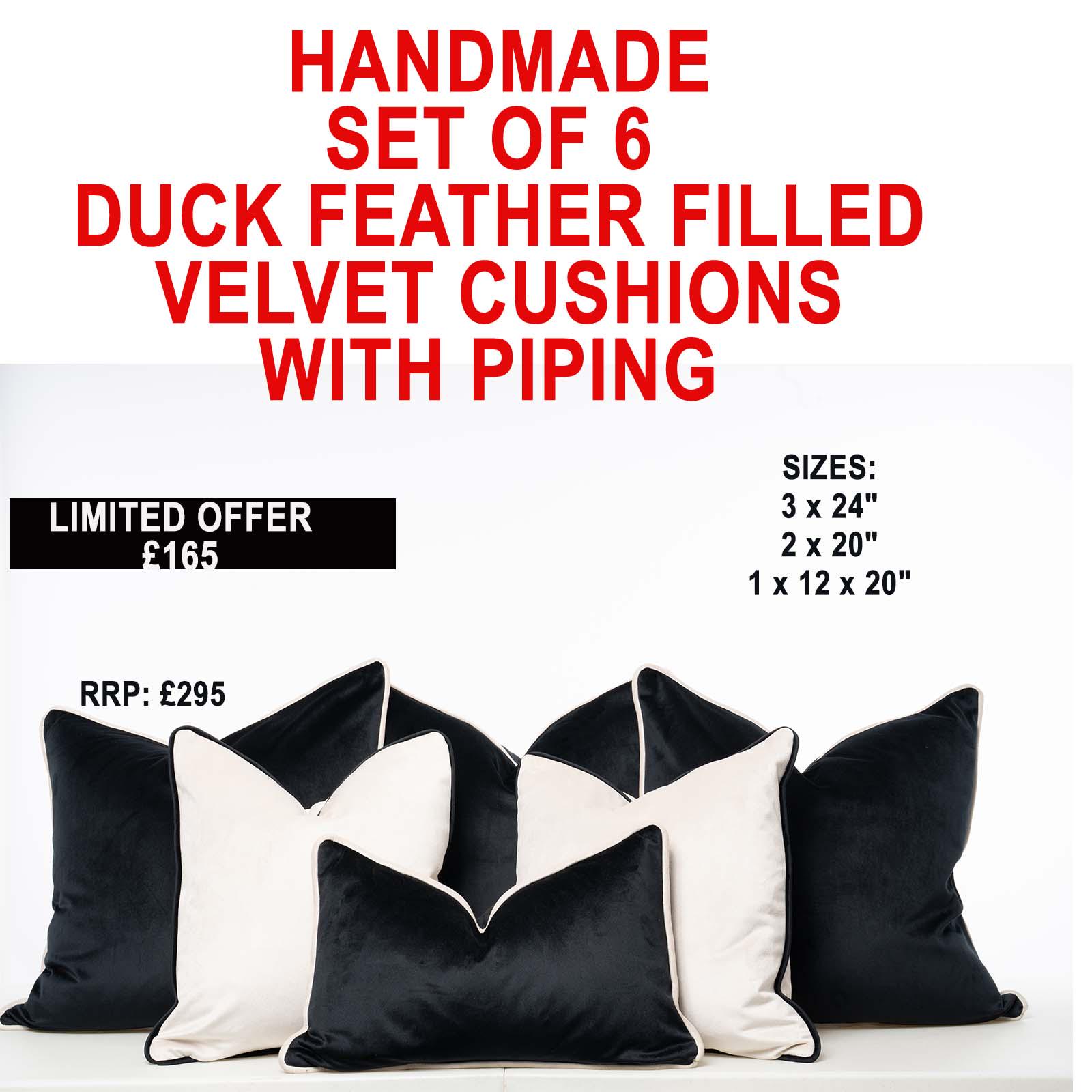 Velvet Cushion Inners With Covers Duck Feather Filled Set of 6 Piped Square Scatter Decorative Pillow Case Contrasting Black Cream Piping Etsy