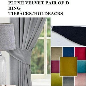 Pair of Tie Backs Thick Velvet D Ring Curtain Holdbacks Voile Net Tie Backs - 19 colours