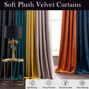 Pair of Blackout Velvet Curtains Solid Soft Grommet Curtains Thermal Insulated Room Darkening Curtains/Drapes/Panels for Living Room Bedroom