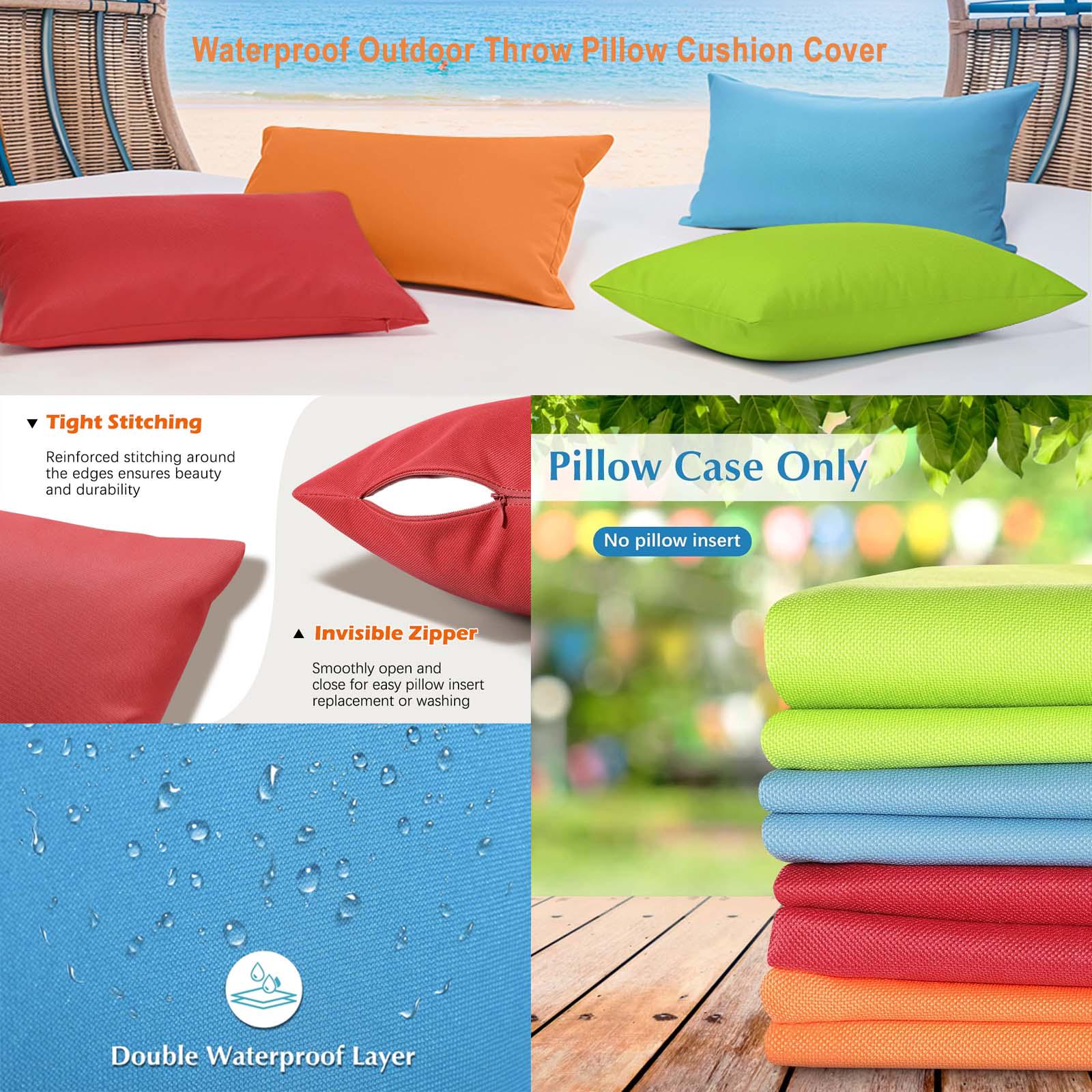 Waterproof Outdoor Throw Pillow Cover Solid PU Coating Throw Pillow Case UV Protection Garden Cushion Cover for Patio Sofa Couch Balcony