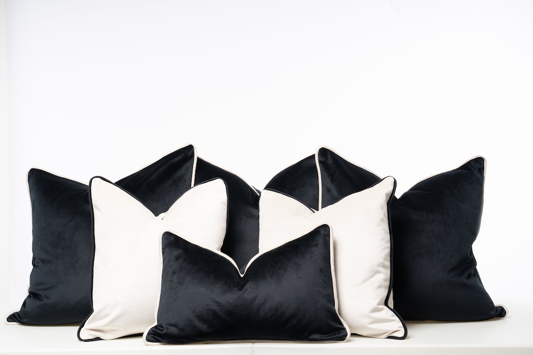 Duck Feather Filled Velvet Cushion Inners With Covers Set of 6 Piped