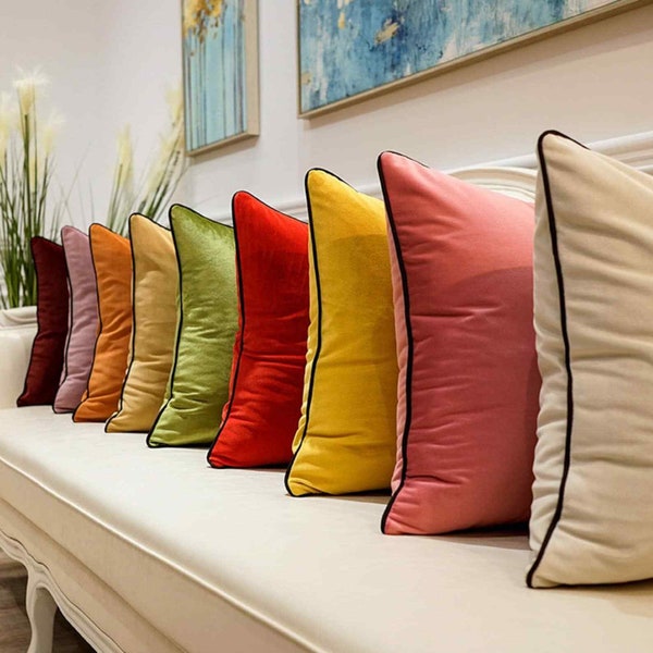 Luxurious Bespoke PIPED Velvet Cushion Covers - Piped Edge - Zipped Cushions Covers - Handcrafted Elegance for your Home - FREE POSTAGE