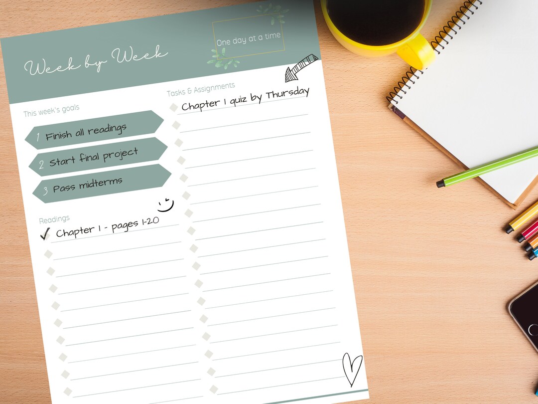 Printable Weekly Planner To-do List Organizer Assignment & Task Tracker ...