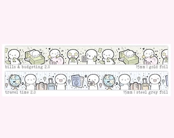 TCMC Washi Tape Samples: Bills Budgeting 2.0 Gold Foil, Travel Time 2.0 Steel Grey