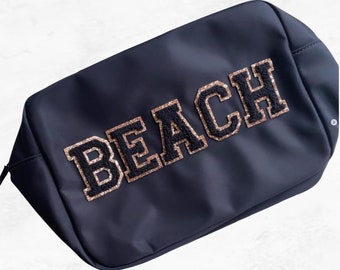 Large Pre-Made Black Pouch, Ready to Ship Jet Black Nylon Travel Pouch, Pre-Sewn Pouch, Varsity Letter Patches, High Quality SCL Dupe