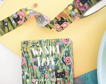 Guscat Klimt Washi Tape Sample, Niaski Art Series Cat Floral Print (19" Sample)